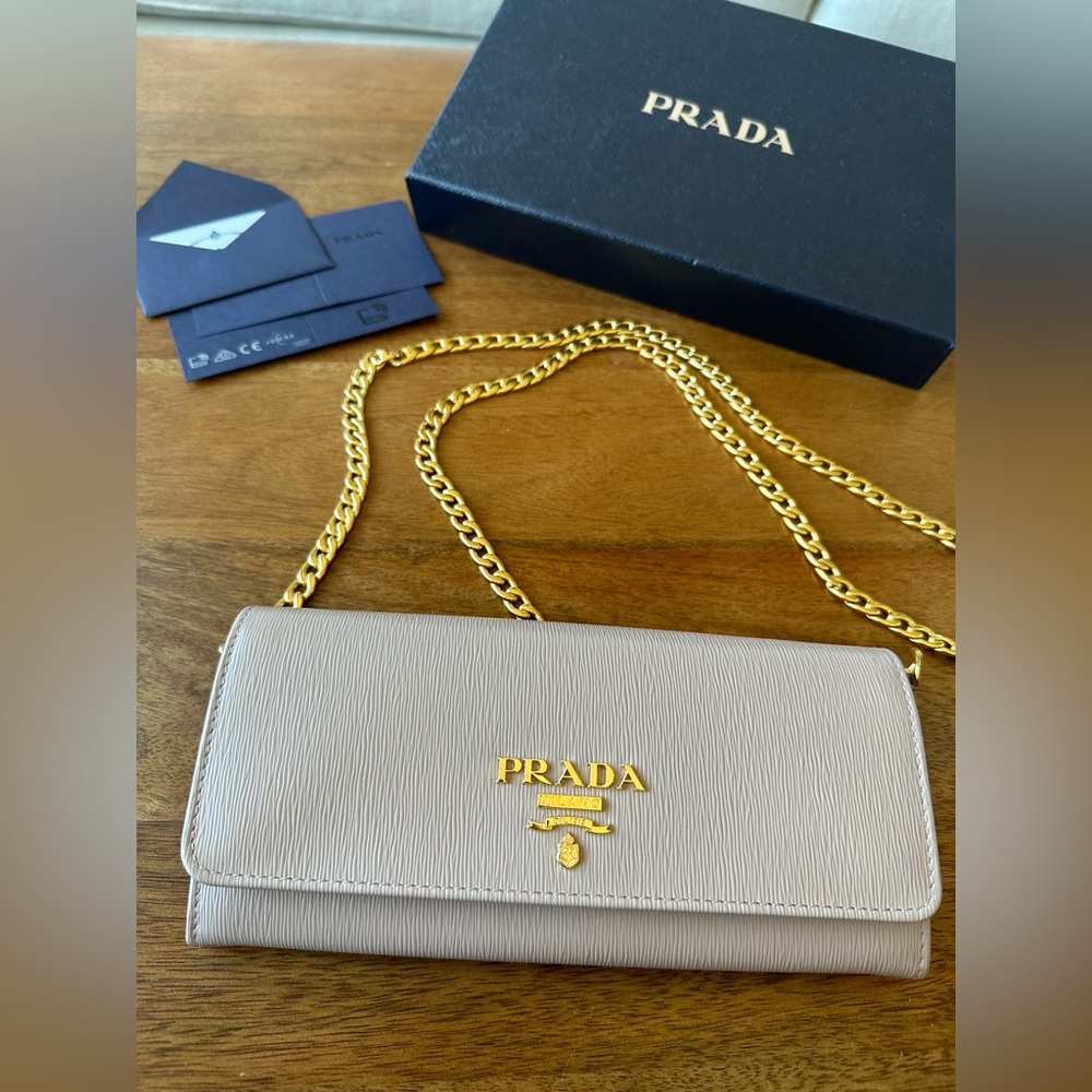 Brand New Prada Saffino Leather Wallet on Chain